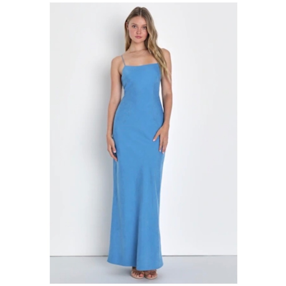 A26 Aw. Bridal Maxi Mermaid
Formal Gown Spaghetti Strap Blue Dress Sz 4